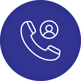 Phone icon with user silhouette on blue.