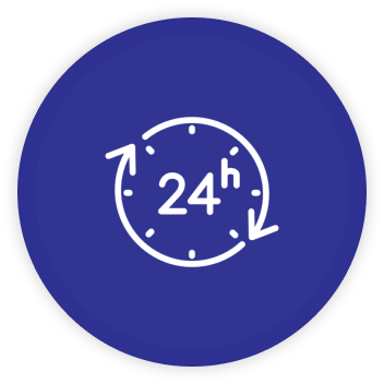 24-hour service icon on blue background.